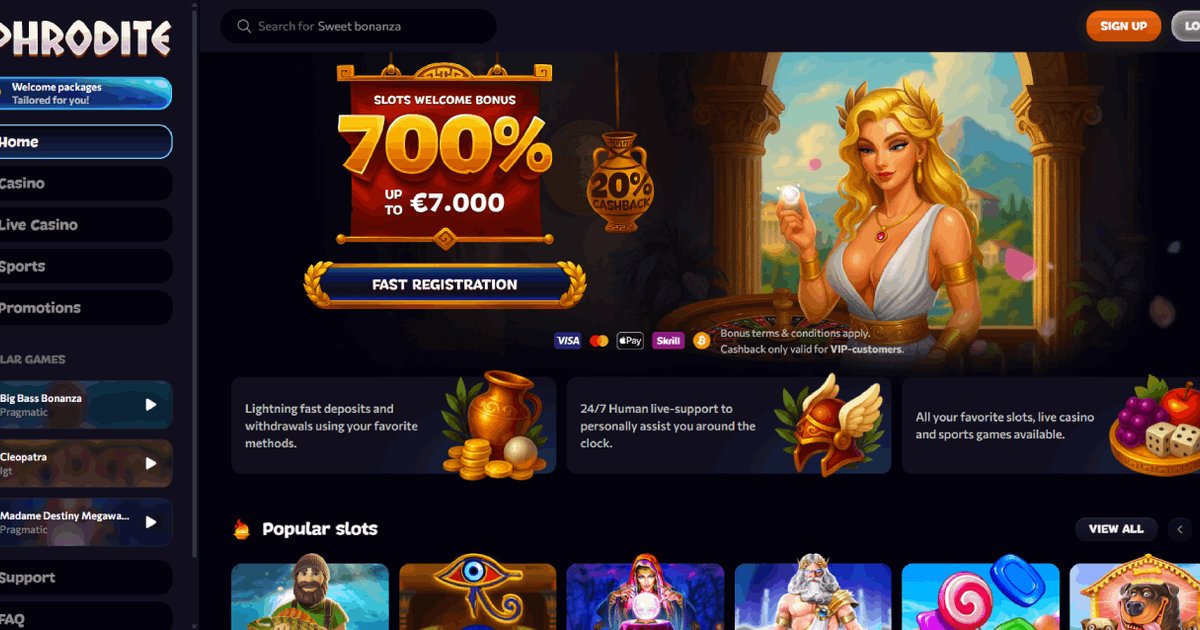 Aphrodite Casino interface capture ecran avril 2026