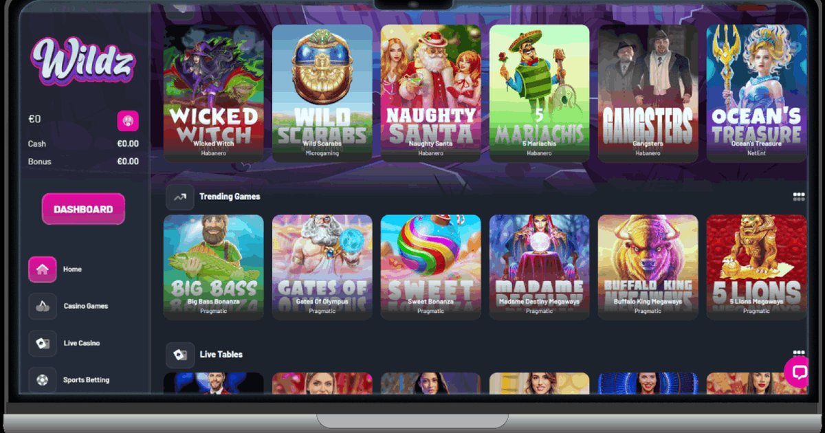 Wildzy Casino interface capture ecran avril 2026
